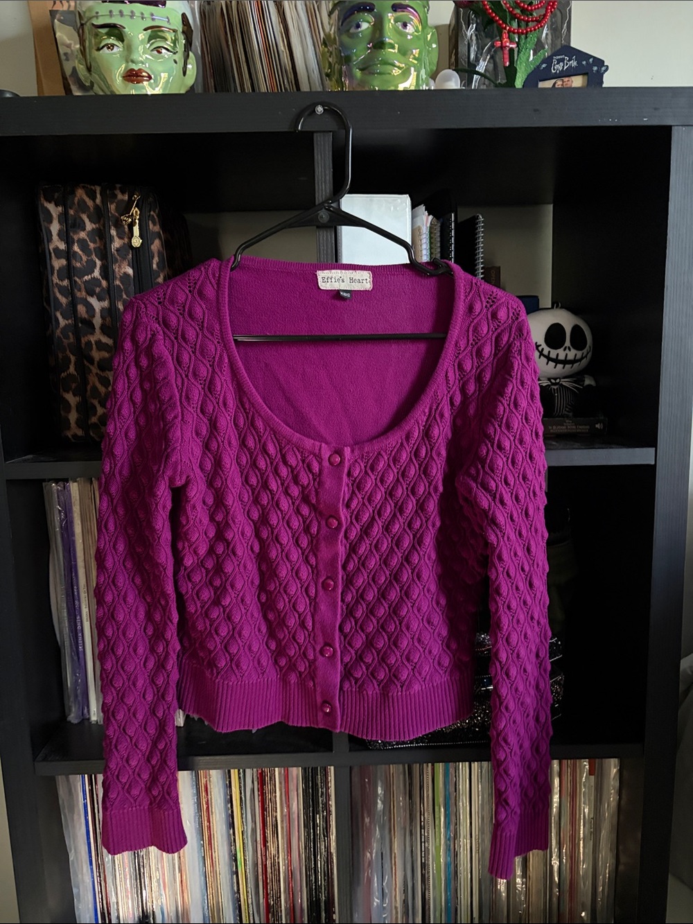 Effie’s Heart Women's Fuchsia Cable-Knit Button Cardigan Sweater